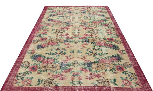 Atina Beige Vintage Wool Handmade Area Rug 5'5" x 10'2"