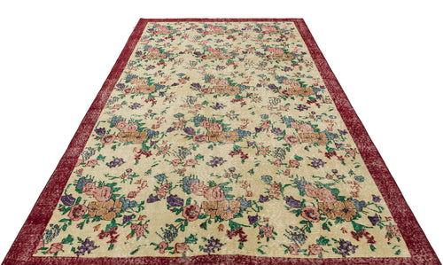 Atina Beige Vintage Wool Handmade Area Rug 6'3" x 9'8"