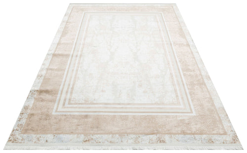 Machine Made Area Rug – Washable Non Slip Cream Frame Rug With Soft Texture