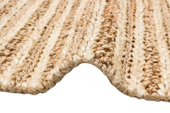 Beige Jute Rug - Hand Woven Natural Fiber Striped Area Rug for Living Room