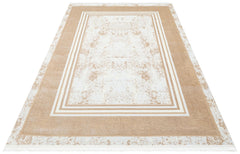 Machine Made Area Rug – Washable Non Slip Cream Frame Rug With Soft Texture