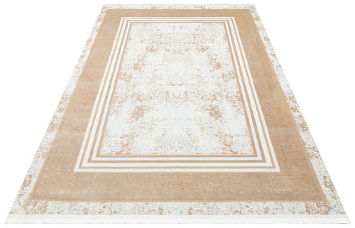 Machine Made Area Rug – Washable Non Slip Cream Frame Rug With Soft Texture