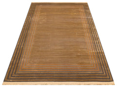 Gold Cotton Area Rug - Machine Made Classic Geometric Flatweave Rug, Non Slip