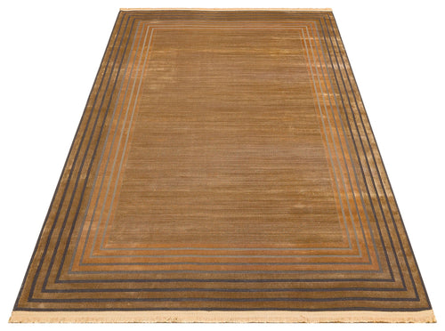 Gold Cotton Area Rug - Machine Made Classic Geometric Flatweave Rug, Non Slip