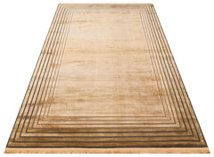 Gold Cotton Area Rug - Machine Made Classic Geometric Flatweave Rug, Non Slip
