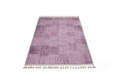 Pink Patchwork Area Rug - Cotton Chenille Digital Print Carpet for Living Room