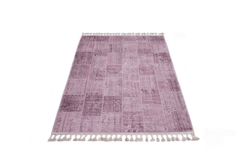 Pink Patchwork Area Rug - Cotton Chenille Digital Print Carpet for Living Room