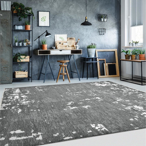 Modern Chenille Area Rug – Hallie Grey Machine Made Cotton Carpet With Overlocked Edge