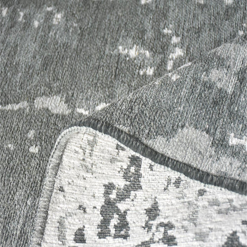 Modern Chenille Area Rug – Hallie Grey Machine Made Cotton Carpet With Overlocked Edge