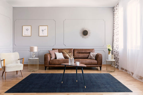 Handmade Wool Viscose Rug - Modern Navy Blue Carpet With Soft Texture