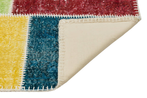 Iskece 35379 Beige Patchwork Wool Handmade Area Rug 3'10" x 5'10"