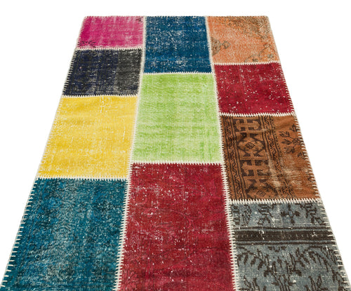 Iskece 35379 Beige Patchwork Wool Handmade Area Rug 3'10" x 5'10"