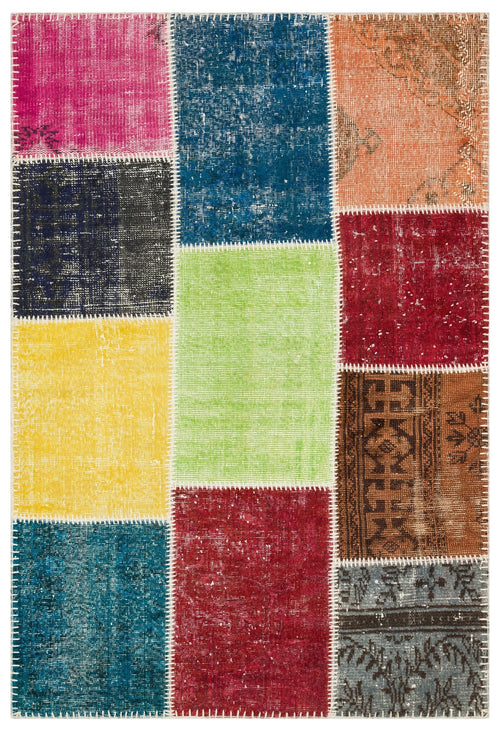 Iskece 35379 Beige Patchwork Wool Handmade Area Rug 3'10" x 5'10"