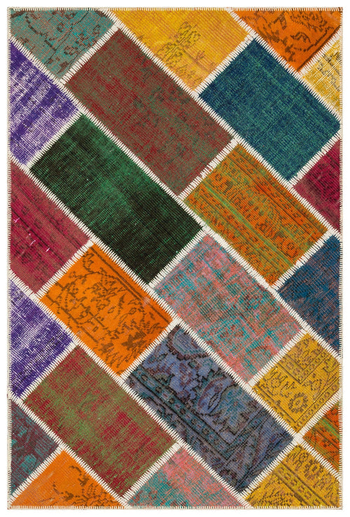 Iskece 35381 Beige Patchwork Wool Handmade Area Rug 4'0" x 6'0"