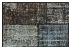 Iskece 35383 Grey Patchwork Wool Handmade Area Rug 3'11" x 5'11"