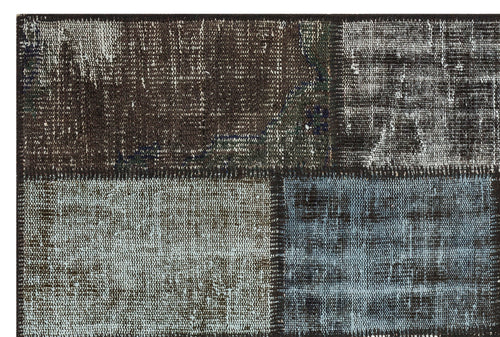 Iskece 35383 Grey Patchwork Wool Handmade Area Rug 3'11" x 5'11"