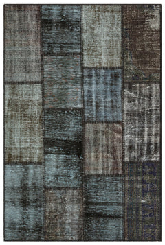 Iskece 35383 Grey Patchwork Wool Handmade Area Rug 3'11" x 5'11"