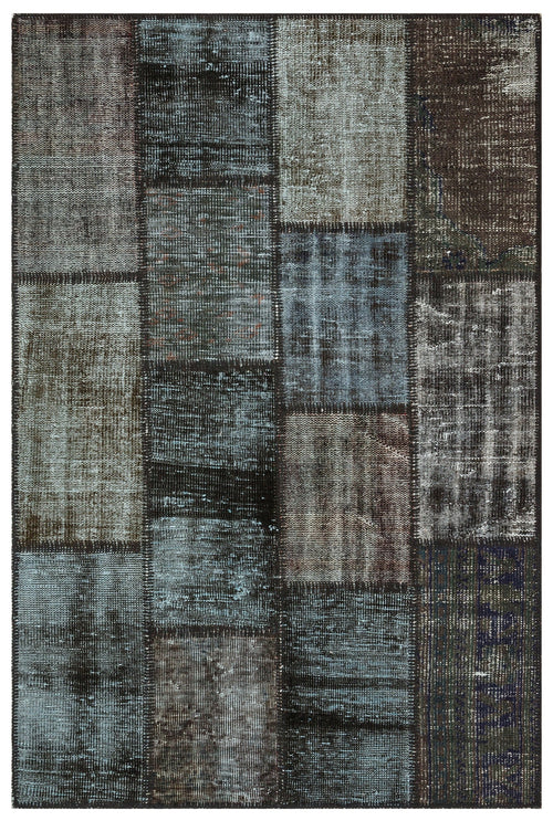 Iskece 35383 Grey Patchwork Wool Handmade Area Rug 3'11" x 5'11"