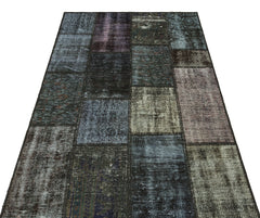 Iskece 35385 Grey Patchwork Wool Handmade Area Rug 3'11" x 5'10"