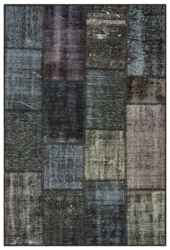 Iskece 35385 Grey Patchwork Wool Handmade Area Rug 3'11" x 5'10"