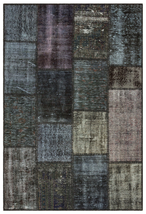 Iskece 35385 Grey Patchwork Wool Handmade Area Rug 3'11" x 5'10"