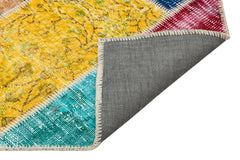 Iskece 35386 Beige Patchwork Wool Handmade Area Rug 4'0" x 5'11"