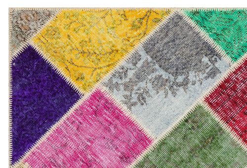 Iskece 35386 Beige Patchwork Wool Handmade Area Rug 4'0" x 5'11"