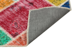 Iskece 35387 Beige Patchwork Wool Handmade Area Rug 4'0" x 6'1"