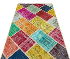 Iskece 35387 Beige Patchwork Wool Handmade Area Rug 4'0" x 6'1"