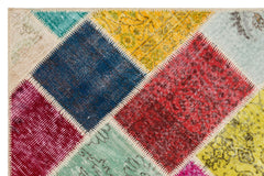 Iskece 35387 Beige Patchwork Wool Handmade Area Rug 4'0" x 6'1"