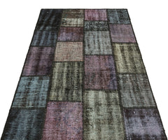 Iskece 35388 Grey Patchwork Wool Handmade Area Rug 3'11" x 5'11"