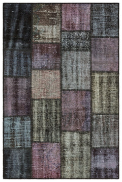 Iskece 35388 Grey Patchwork Wool Handmade Area Rug 3'11" x 5'11"