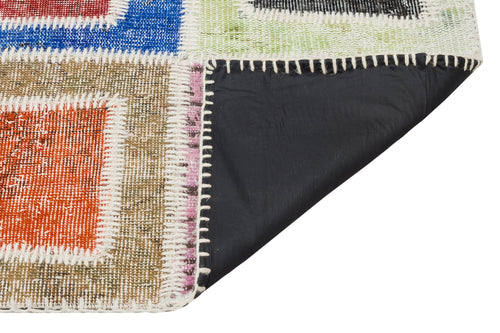 Iskece 35403 Beige Patchwork Wool Handmade Area Rug 5'3" x 7'11"