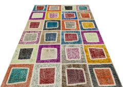 Iskece 35403 Beige Patchwork Wool Handmade Area Rug 5'3" x 7'11"