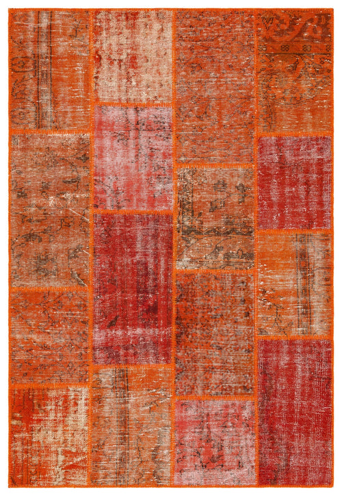 Iskece Orange Vintage Wool Handmade Area Rug 5'3" x 7'7"