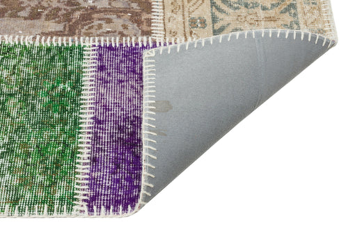 Iskece 35406 Beige Patchwork Wool Handmade Area Rug 5'3" x 7'4"