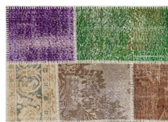 Iskece 35406 Beige Patchwork Wool Handmade Area Rug 5'3" x 7'4"