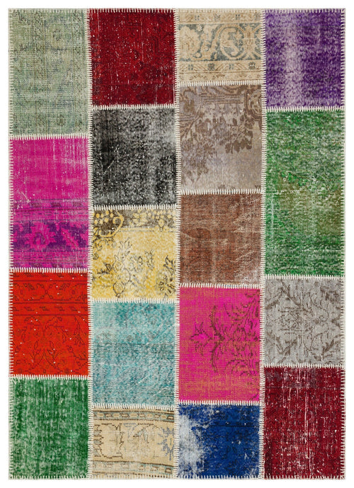 Iskece 35406 Beige Patchwork Wool Handmade Area Rug 5'3" x 7'4"