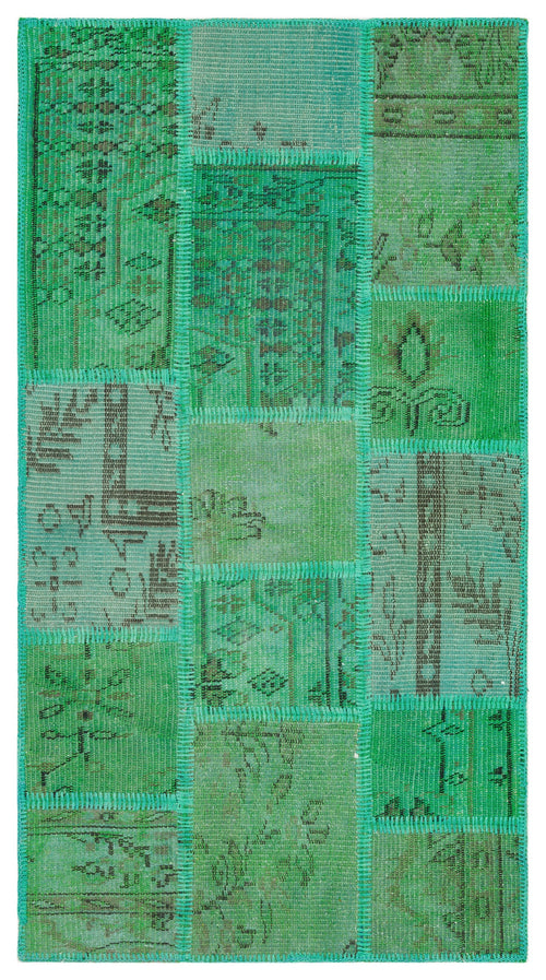 Teselya Green Patchwork Wool Handmade Area Rug 2'7" x 5'0"