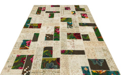 Iskece Beige Floral Wool Handmade Area Rug 5'4" x 7'8"