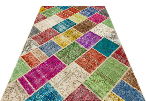 Iskece 35445 Beige Patchwork Wool Handmade Area Rug 5'3" x 7'7"