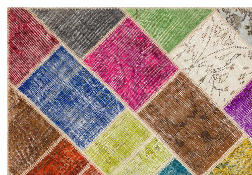 Iskece 35445 Beige Patchwork Wool Handmade Area Rug 5'3" x 7'7"