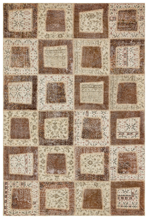 Iskece Beige Vintage Wool Handmade Area Rug 5'3" x 7'10"