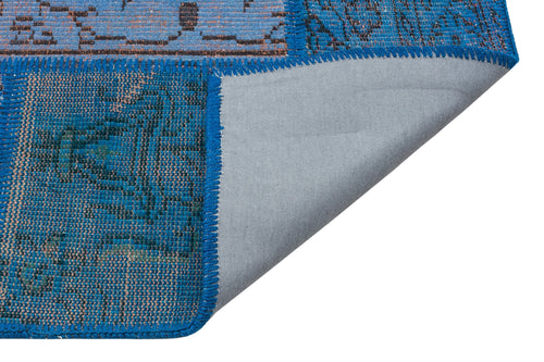 Iskece 35450 Blue Patchwork Wool Handmade Area Rug 5'4" x 7'7"