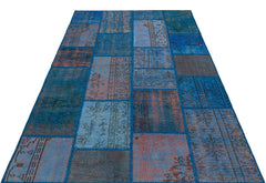 Iskece 35450 Blue Patchwork Wool Handmade Area Rug 5'4" x 7'7"