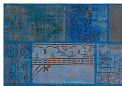 Iskece 35450 Blue Patchwork Wool Handmade Area Rug 5'4" x 7'7"