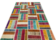 Iskece 35463 Beige Patchwork Wool Handmade Area Rug 5'3" x 8'0"