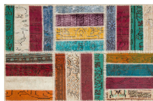 Iskece 35463 Beige Patchwork Wool Handmade Area Rug 5'3" x 8'0"