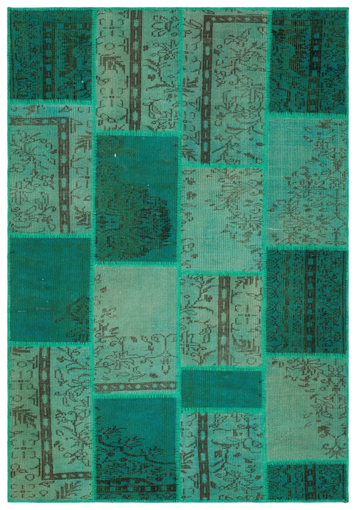 Iskece Green Vintage Wool Handmade Area Rug 5'3" x 7'7"