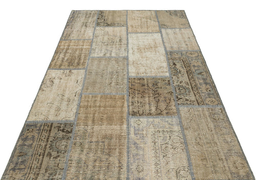 Iskece 35466 Beige Patchwork Wool Handmade Area Rug 5'3" x 7'7"